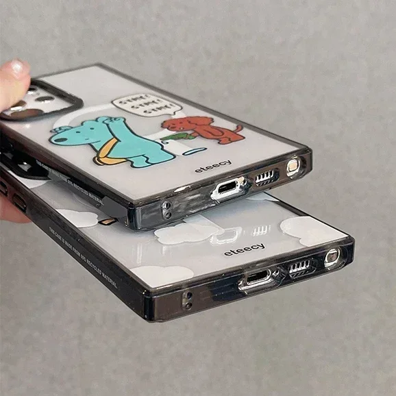 Cute Blue Brown Dog MagSafe Acrylic Black Border Protective Case for Samsung Galaxy S24 U S23U S22 Ultra Shell