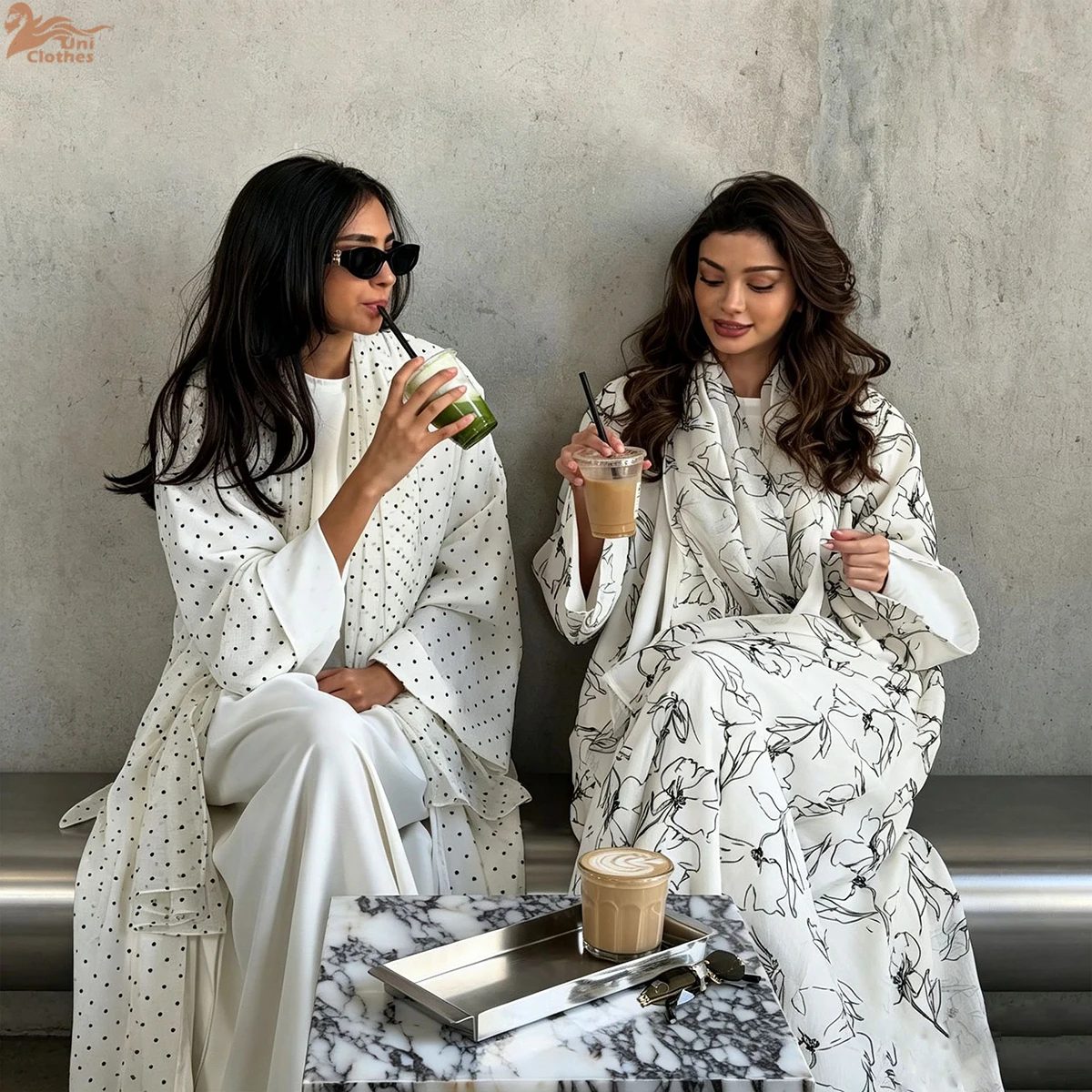 

Zahraa New Abaya Hijab 2pcs Set Islamic Clothing Modest Abaya Women Muslim Dress Fashionable Printed Open Abaya with Lining