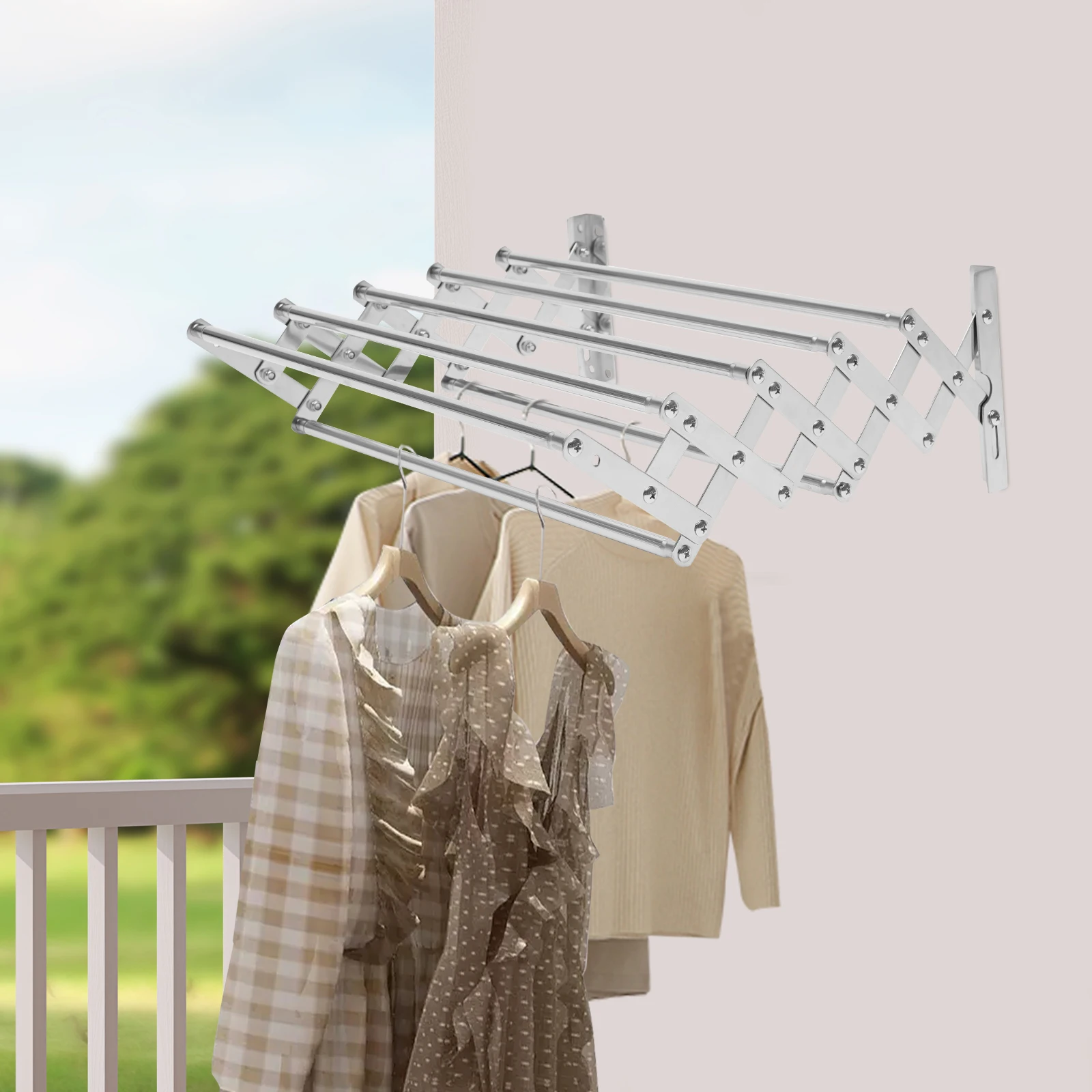 Wall Mounted Retractable Towel Rack Adjustable Length 42-80cm Stainless Steel Drying Rack for Bathroom Clothes Hanging