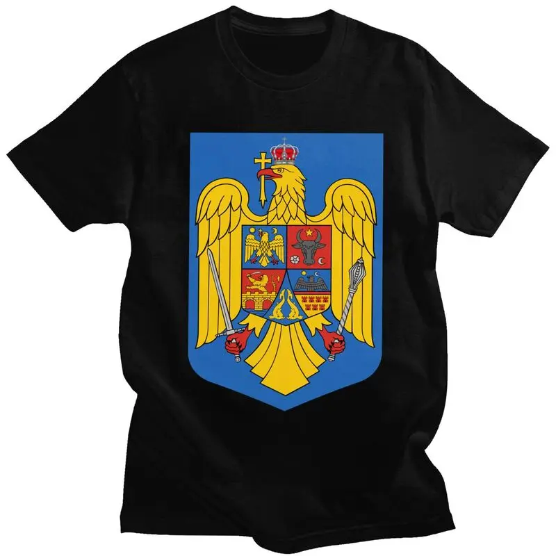 Cool Coat Of Arms Of Romania T Shirt Men Short Sleeve T-shirts Summer Tee Pure Cotton Oversized Tshirt Gift