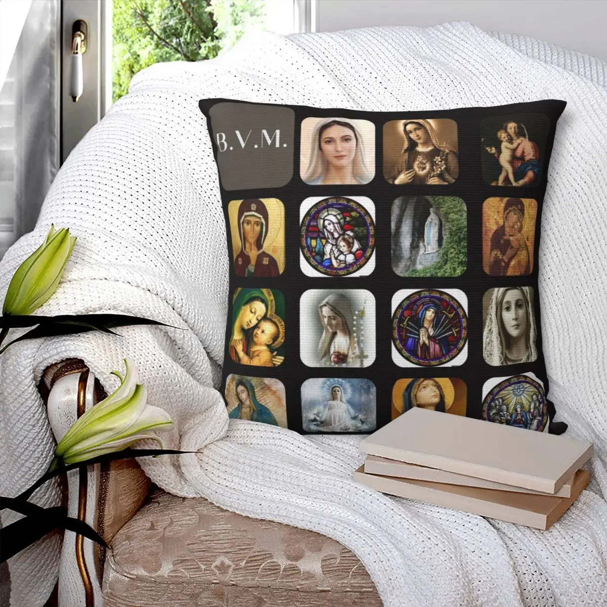 B.V.M Blessed Virgin Mary Mother Of God Pillowcase Printed Cushion Cover Decoration Throw Pillow Case Cover Chair Zipper 45X45cm