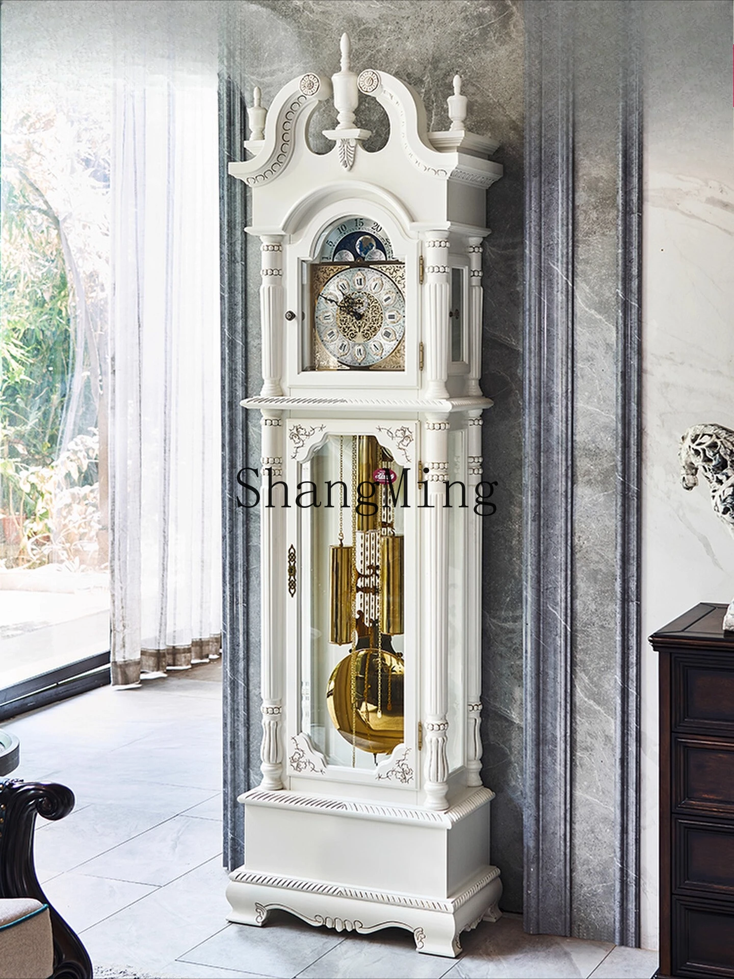 

CL mechanical floor clock living room villa retro table clock white vertical pendulum clock classical