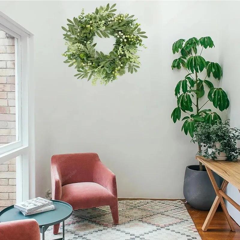 Large Eucalyptus Wreath Spring Summer Simulated Berry Vine Ring Door Hanging