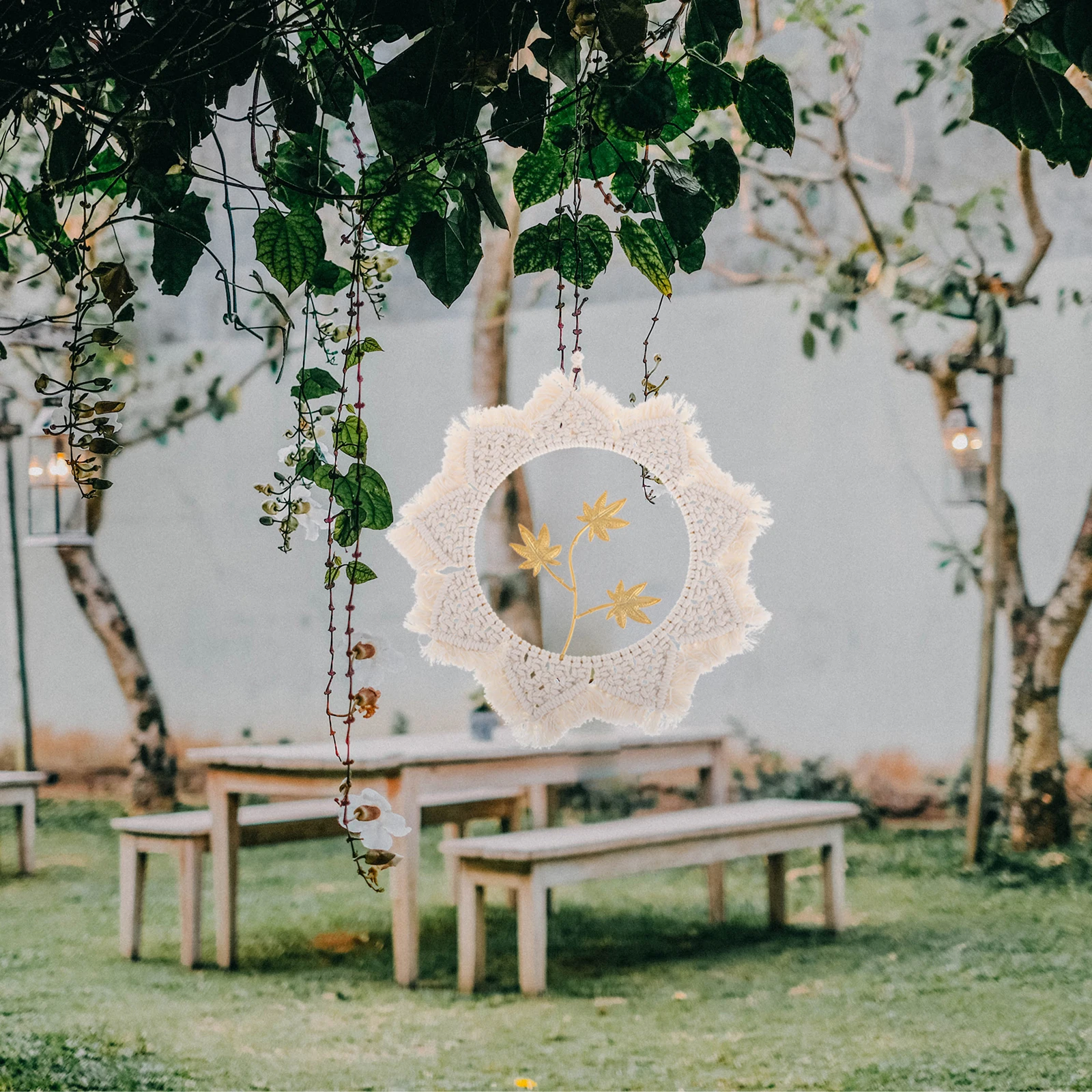 

Handmade Circular Macrame Woven Wall Hanging Leaf Woven Tapestry Wall Hanging Bedroom Decor Bohemian Style
