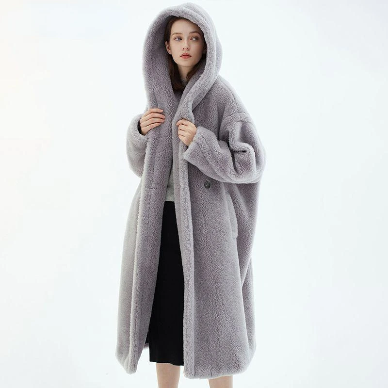 Oversized Long Hooded Teddy Jacket Coat Women Winter Trendy Female Warm Overcoat Vintage Casual Loose Faux Fur Coats Jacket