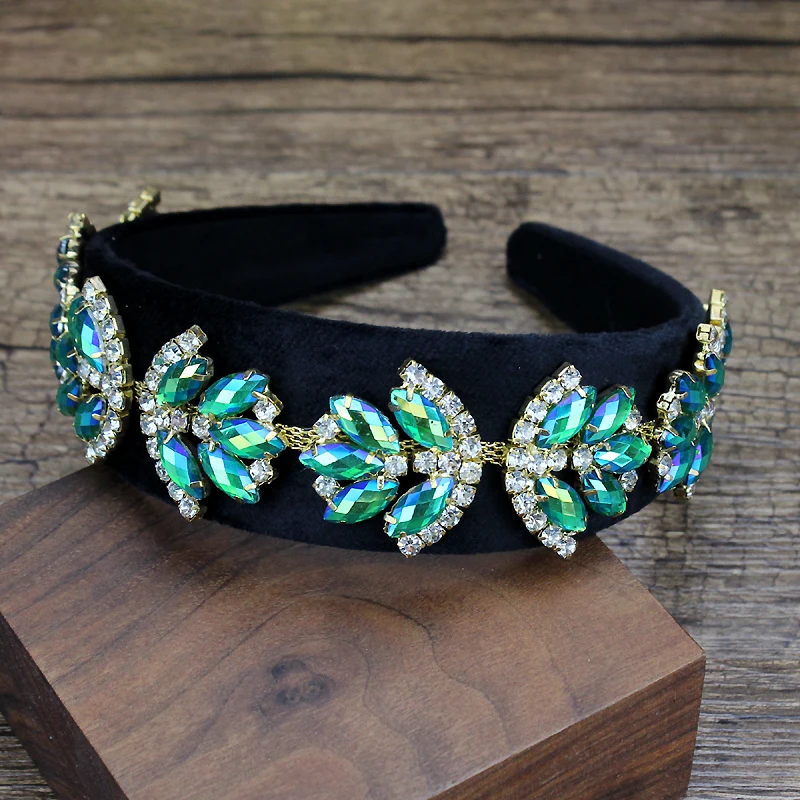 Fashion Rhinestone Hair Accessories Velvet Wide Hairbands Crystal Chain Headbands For Women