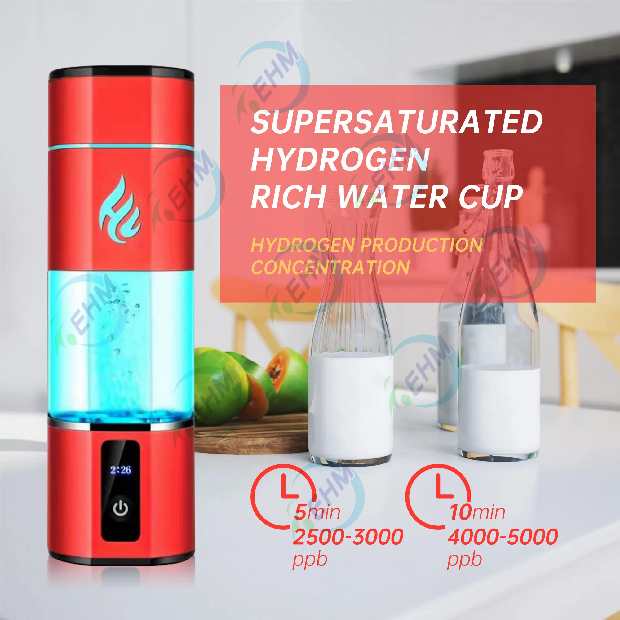 High Concentration 5000ppb Nano hydrogen water generator PEM water filter 210ml hydrogen water bottle