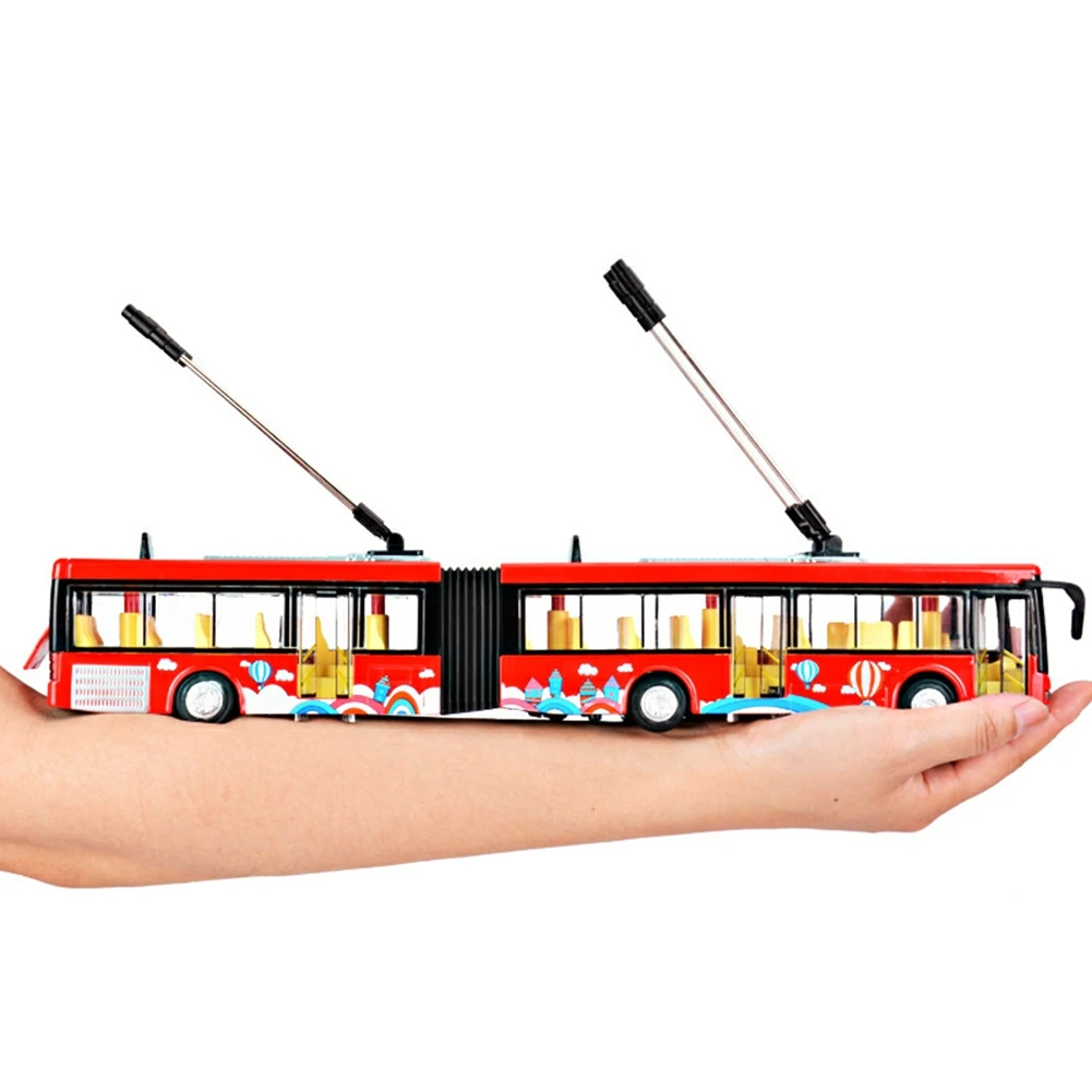 Wysoka symulacja 1:50 Alloy Pull Back Double Bus City Bus Model Pojazdy Metal Diecasts Migające muzyczne zabawki chłopięce Niebieski