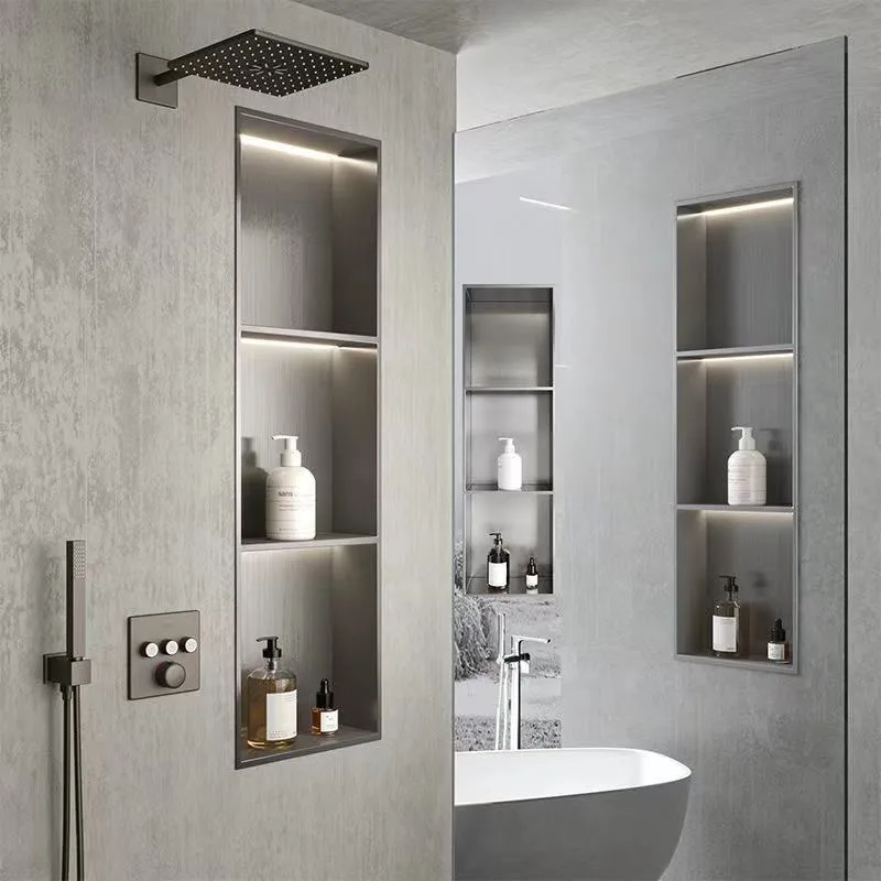 

Modern Design Brushed Grey Black Shower Niche Stainless Steel Bathroom Organizer Niche
