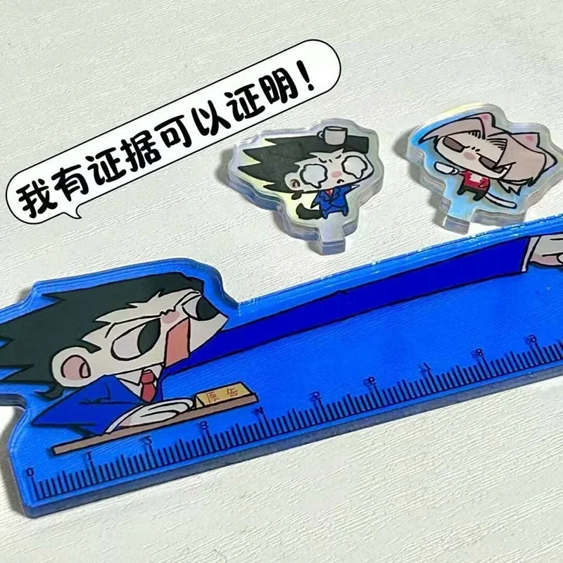 Anime Ace Attorney Phoenix Wright Miles Edgeworth Cosplay Acrylic Student Stationery Ruler Cute Standing Sign Birthday Xmas Gift