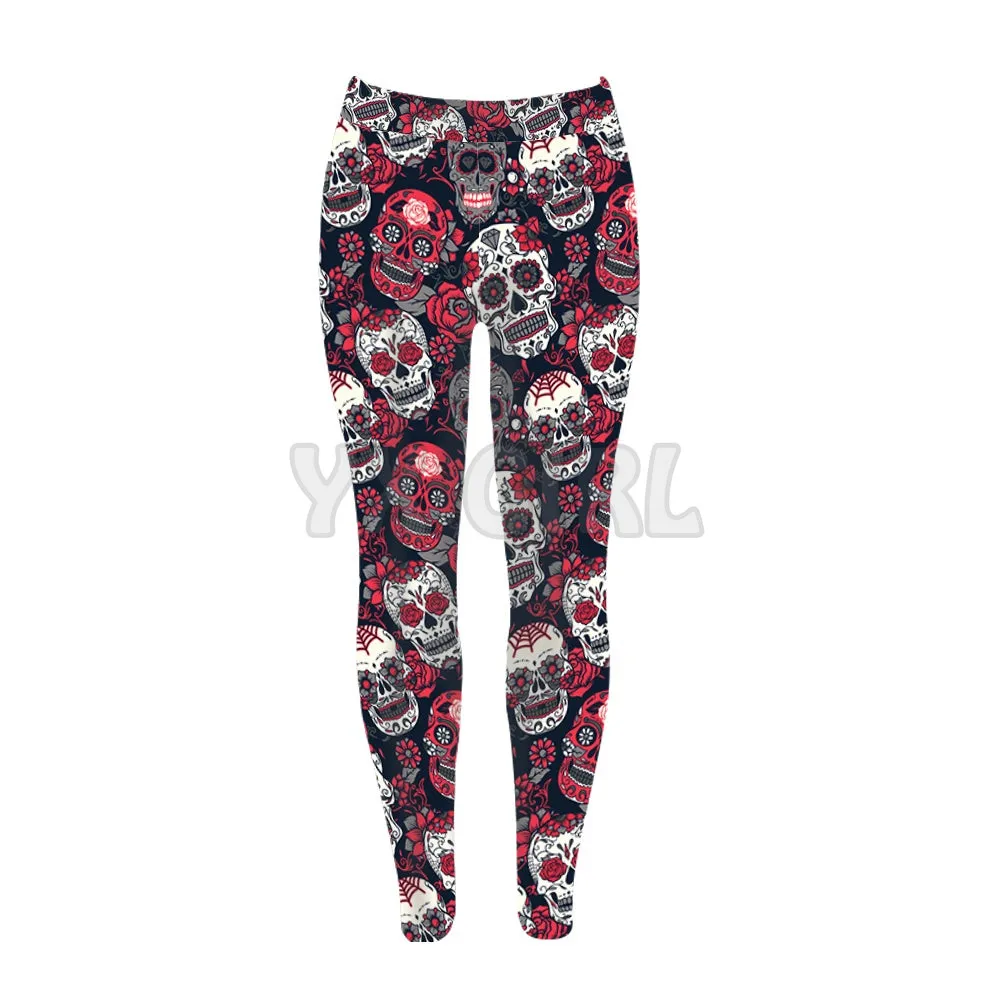 You Will Dead Day Floral Sugar Skull 3D Printed Leggings Sexy Elastic Female Skinny Leggings Gothic Yoga Leggings