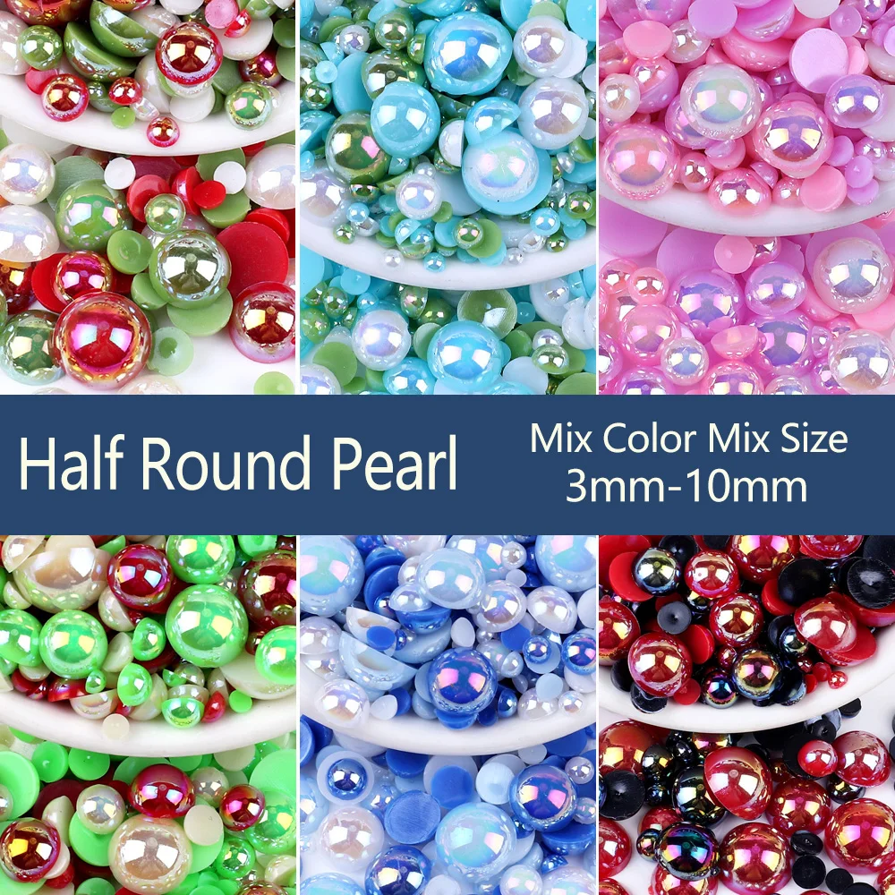 

3/4/5/6/8/10mm Mix Color Macaroon ABS Imitation Pearls Half Round Flatback Beads DIY Nail Art Decoration Craft Jewelry