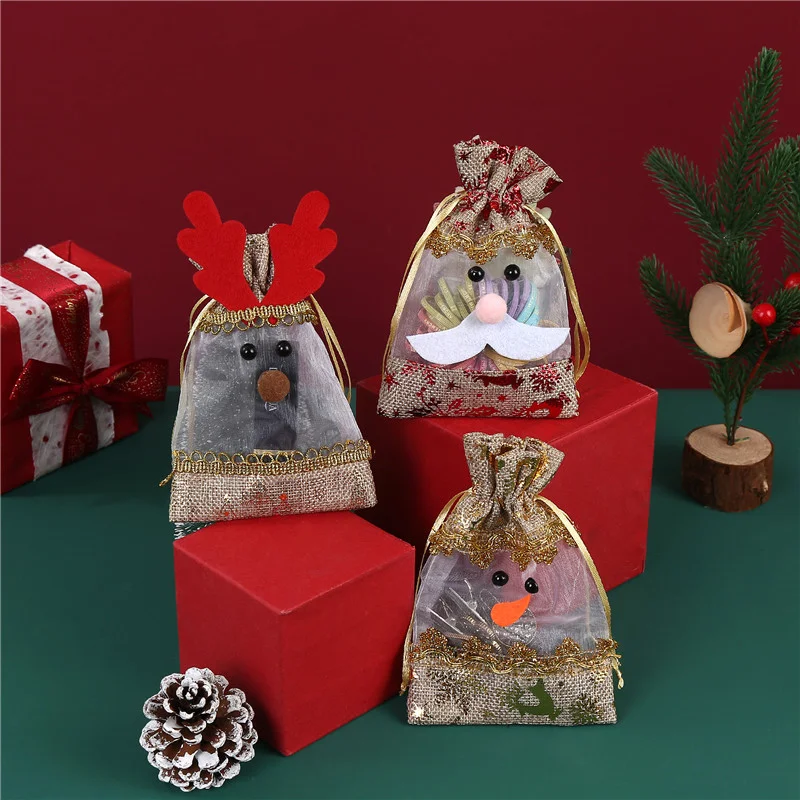 

50 PCS 10 x 14cm Christmas drawstring burlap bag gift bag party wedding candy shell chocolate gift bag