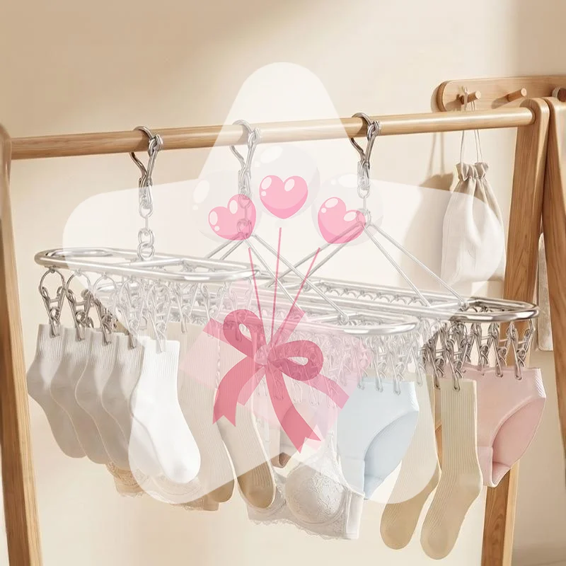 Stainless Steel Laundry Drying Rack 10/20/30 Windproof Clips Rustproof Design For Balcony Bathroom Hanging Clothes