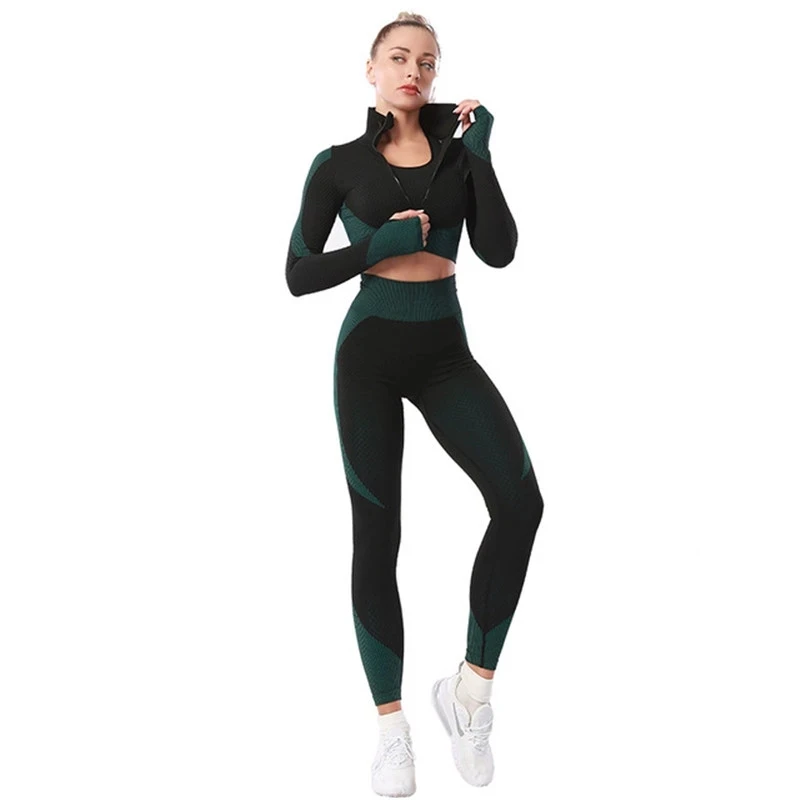 2/3 pçs sem costura conjunto de yoga ginásio roupas de fitness das mulheres terno de yoga treino feminino leggings superior roupas esportivas terno de treinamento