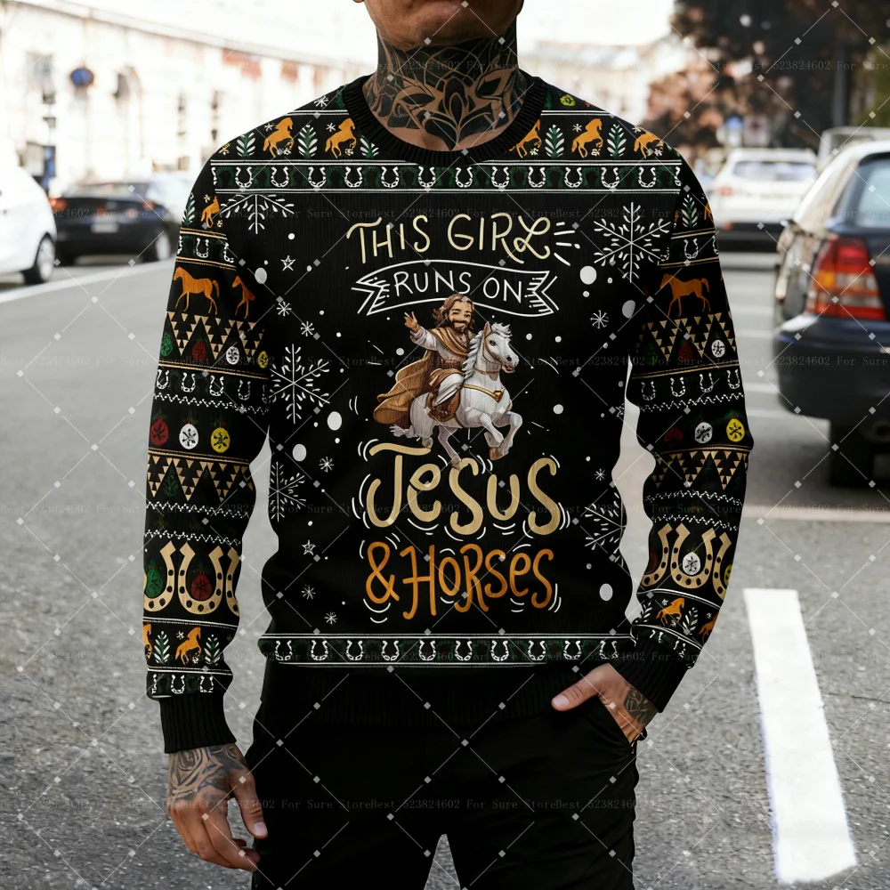 2026 عيد الميلاد يسوع الجرافيك بلوزات موضة عطلة Crewneck البلوز المسيحية للجنسين الرجال الجولة الرقبة البلوز #1