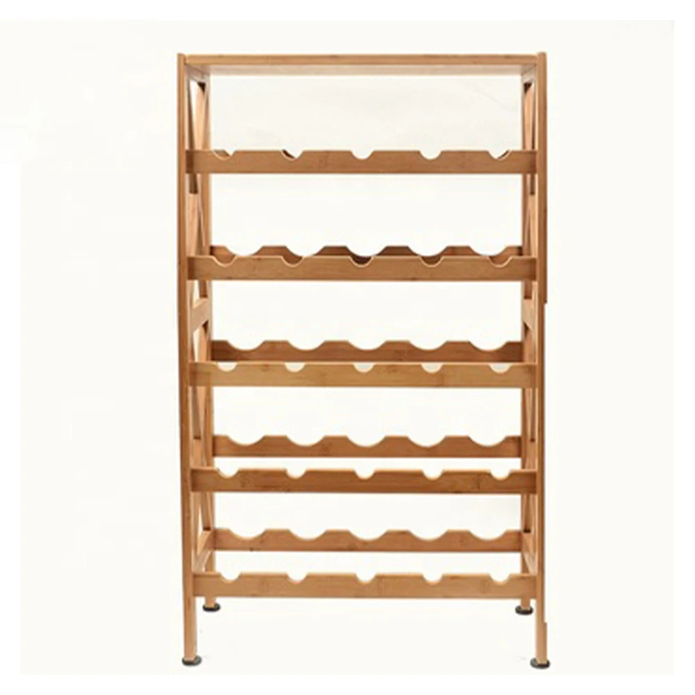 Free Standing 25 Bottles 5-Tier Shelf Wobble   Wine Display  Rack Bamboo Storage  Hold