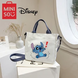 MINISO Disney ścieg płócienna torba z nadrukiem kreskówka urocza torba Tote torba Crossbody odpinany pasek na ramię torebka