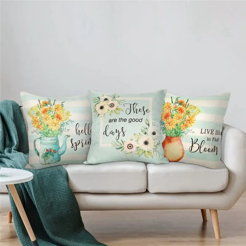 J1UL1N Spring Pillow Covers 18X18 Set Of 4, Spring Decorations Flower Farmhouse Throw Pillow Covers, Home Couch Decor