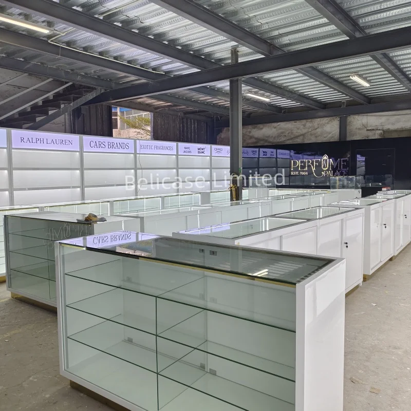 customized.Modern Perfume Store Furniture Design Wooden Perfume Display Showcase Luxury Glass Perfume Display Cabinet