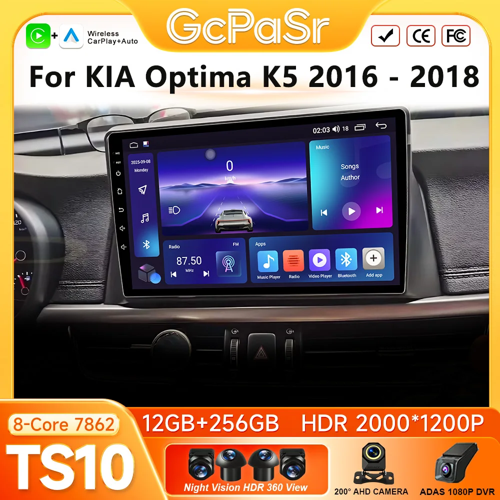 Radio para Auto KIA Optima K5 2016 2017 2018, Reproductor Multimedia con Carplay, GPS, Android Auto, Android 16, Sin 2din, WiFi, Video, Pantalla 2K