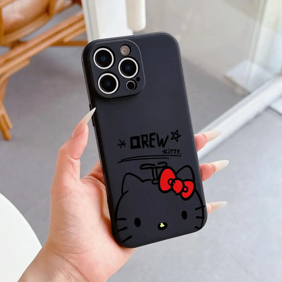 

Hello Kitty Cat Black Phone Case Iphone 16 Iphone 16/15/14/13/12/11/x/xs/xs Max Girl Phone Cases Sanrio Kawaii Summer Gift