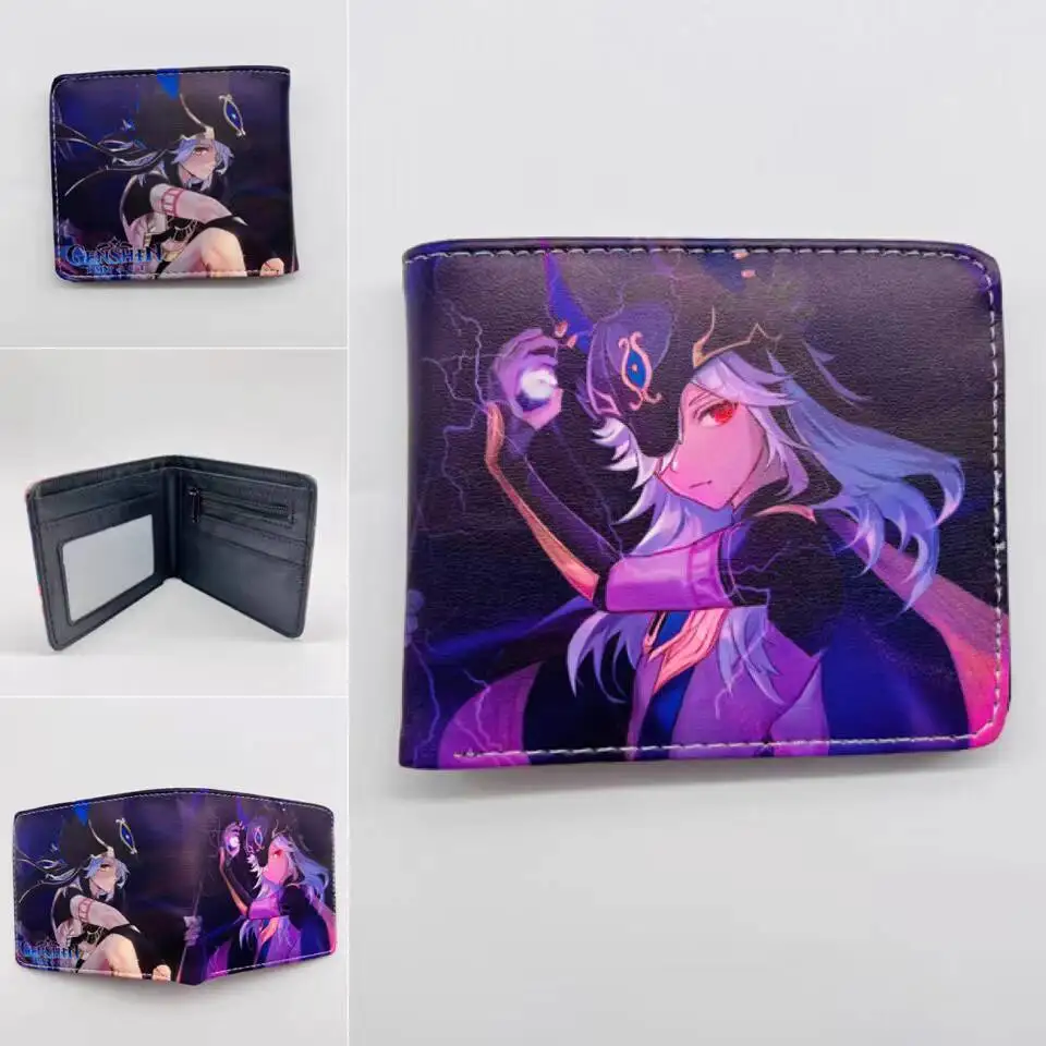 Genshin Impact Short Coin Purse 80% Off Keqing Zhongli Hu Tao Unisex Student Anime Game Peripheral Card Holder PU Leather Wall