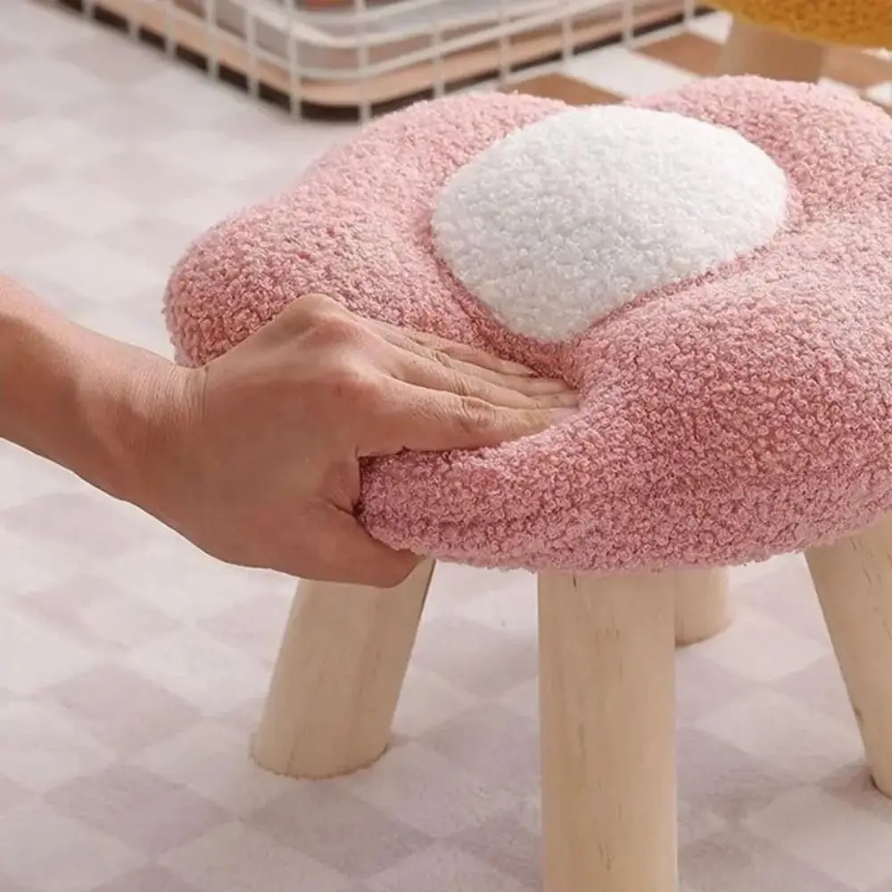 

Portable Soft Low Stool Household Flower Footstool Removable Cover Wooden Legs Sofa Stool Changing Shoes
