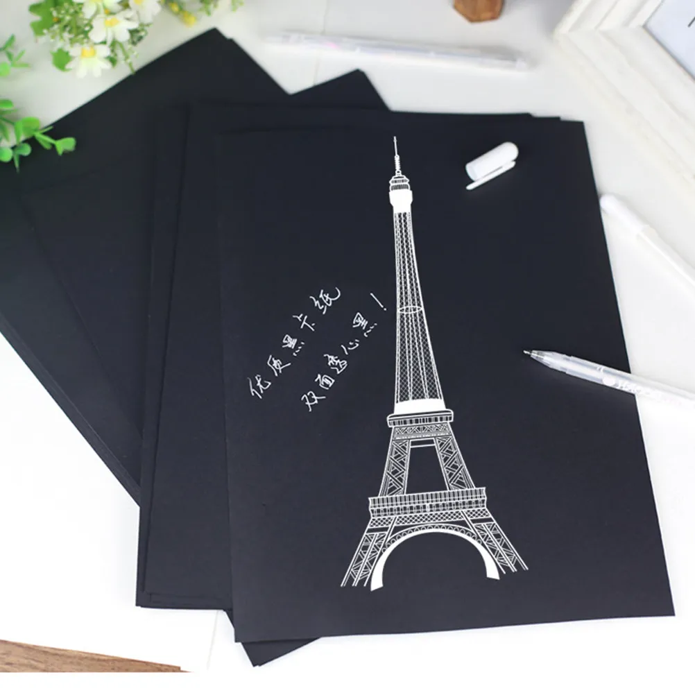 100Pcs A4 Black DIY Painting Drawing Paper 200Gsm Thick Kraft Cardstock for Scrapbooking Greeting Cards Business Cards Art