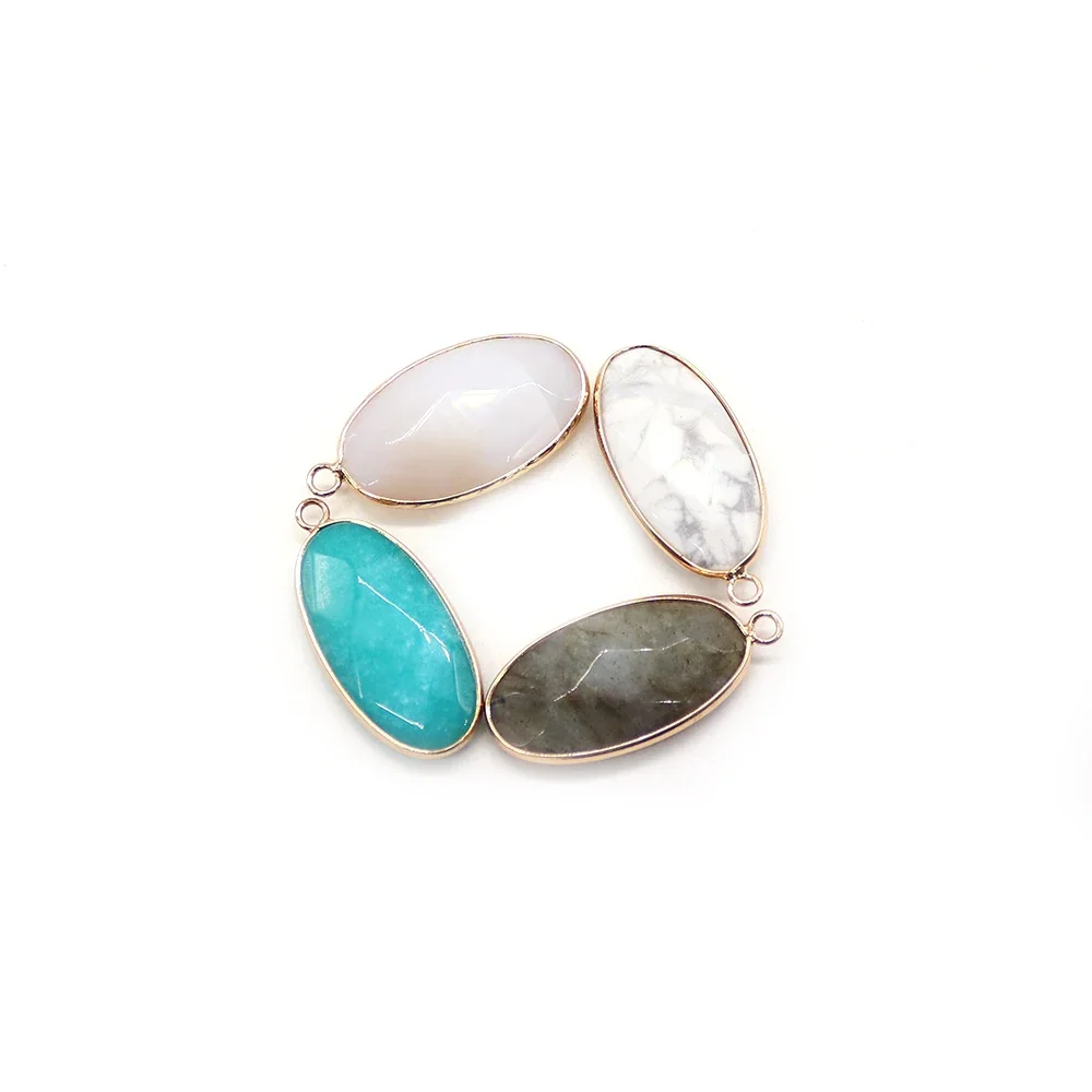 Natural Stone Faceted Striped Agate Oval Edged White Turquoise Pendant DIY Jewelry Necklace Earring Accessories for Wholesale