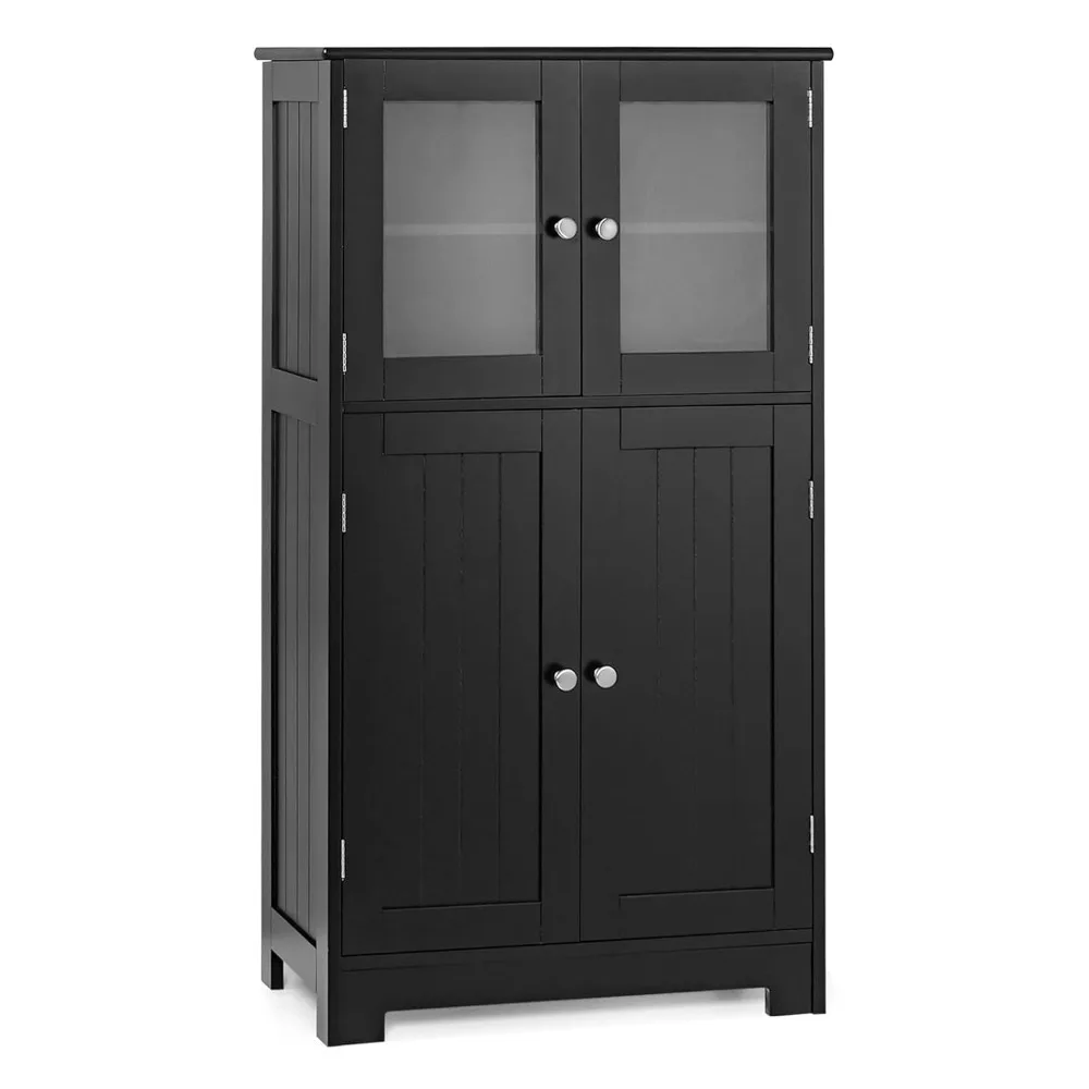 

Storage Cabinet with Doors, Bathroom Floor Cabinet, Freestanding Tall Cabinet w/ 2 Tempered Glass Doors, Customized