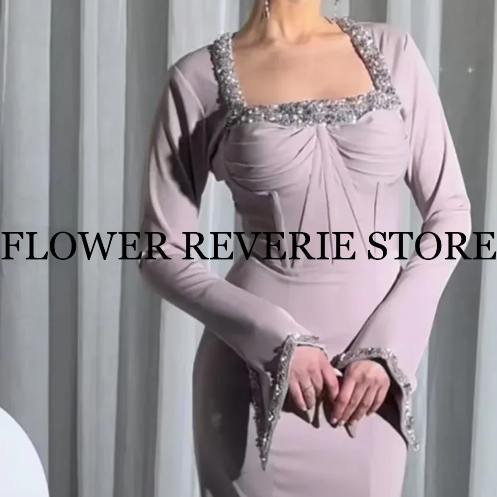 Customized Evening Dresses High quality Formal Classic Exquisite Jersey Pattern Beading Column Square Neck Long Dresses Simple