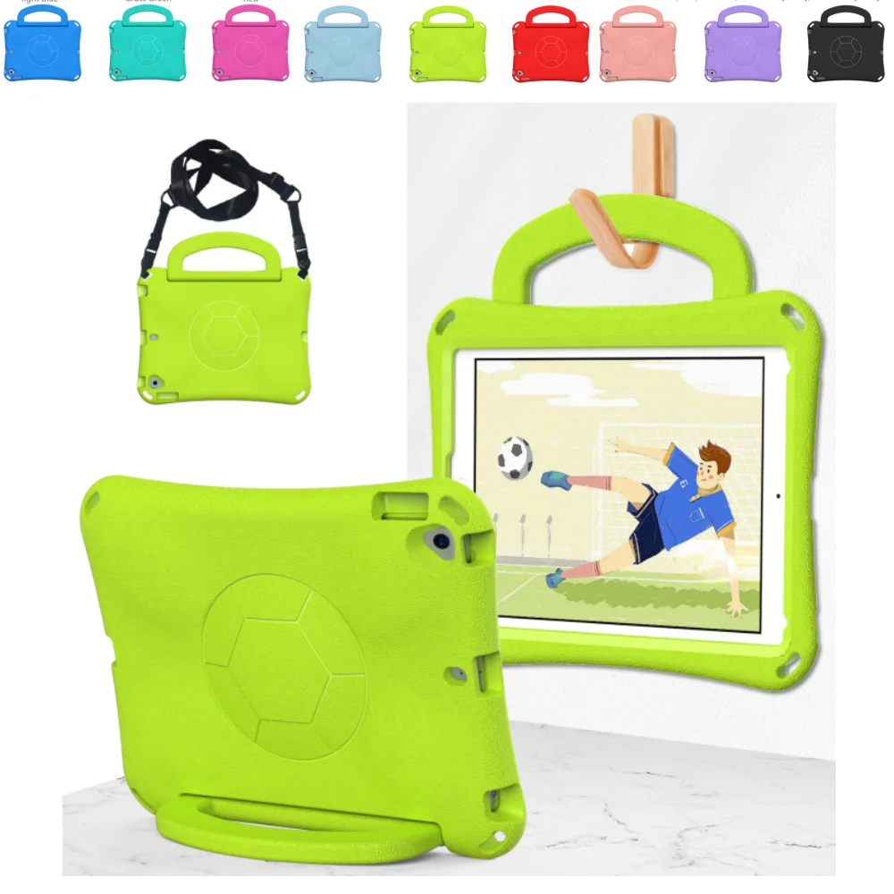Kids Case for iPad 9.7 6th 5th pro 9.7inch Air 2 1 EVA Soft Football Netting Style Shockproof Cover with Handle & Shoulder Strap
