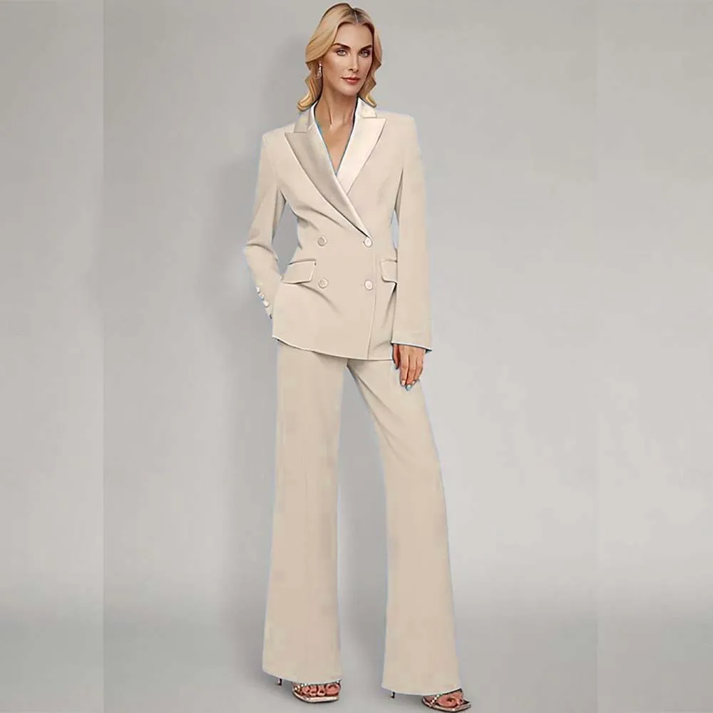 Formal Double Breasted Women's Blazer Luxury Peak Lapel Slim Fit Regular Length Office 2 Piece Jacket Pants Outerwear Costume