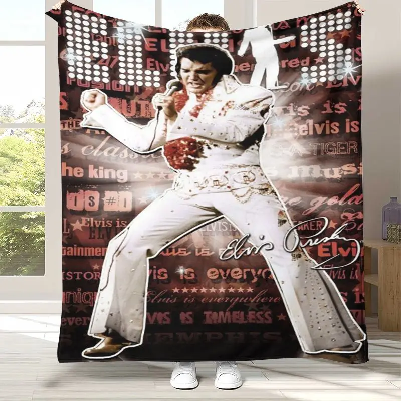 Vintage E-Elvis Graceland Rock 'n' Roll Flannel Throw Blanket,Cozy Blanket for Bed,Sofa,Living Room,Picnic,Camping,Home Decor