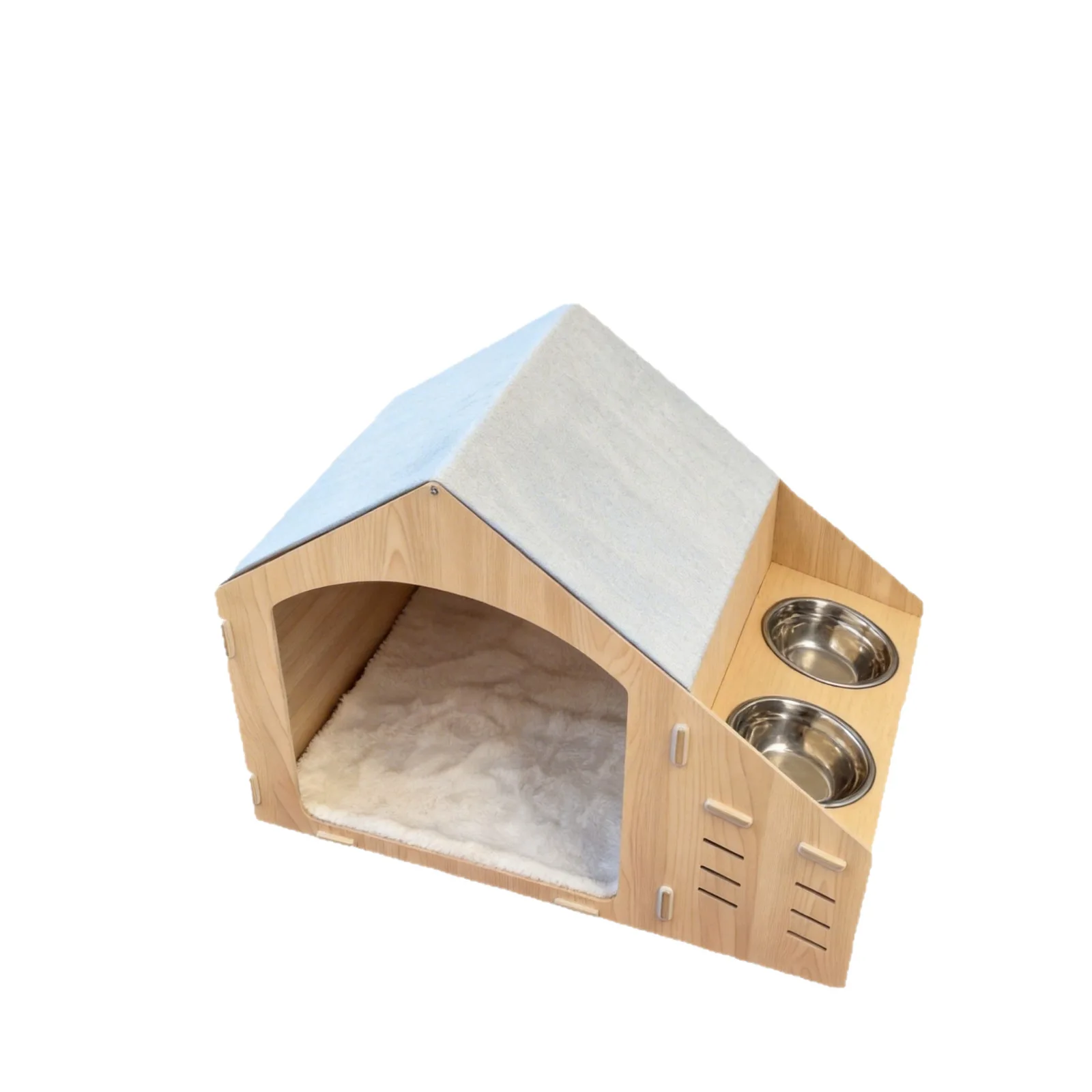Casa de madera para gatos con comedero integrado, cama y rascador - imagen 5