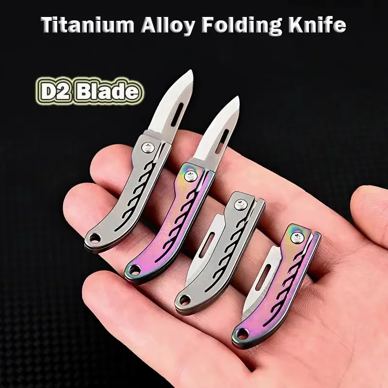 Titanium Alloy Mini Folding Knife Portable Keychain with High Hardness D2 Steel Sharp Knife Portable and Unpacked Delivery Knife