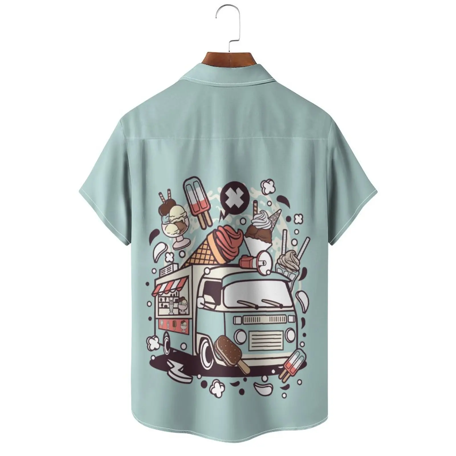 Paleta men Ice Cream Truck Men's Short Sleeve Turquoise Shirt Funny Retro High Quality Cotton Short Sleeve fashion men clothing