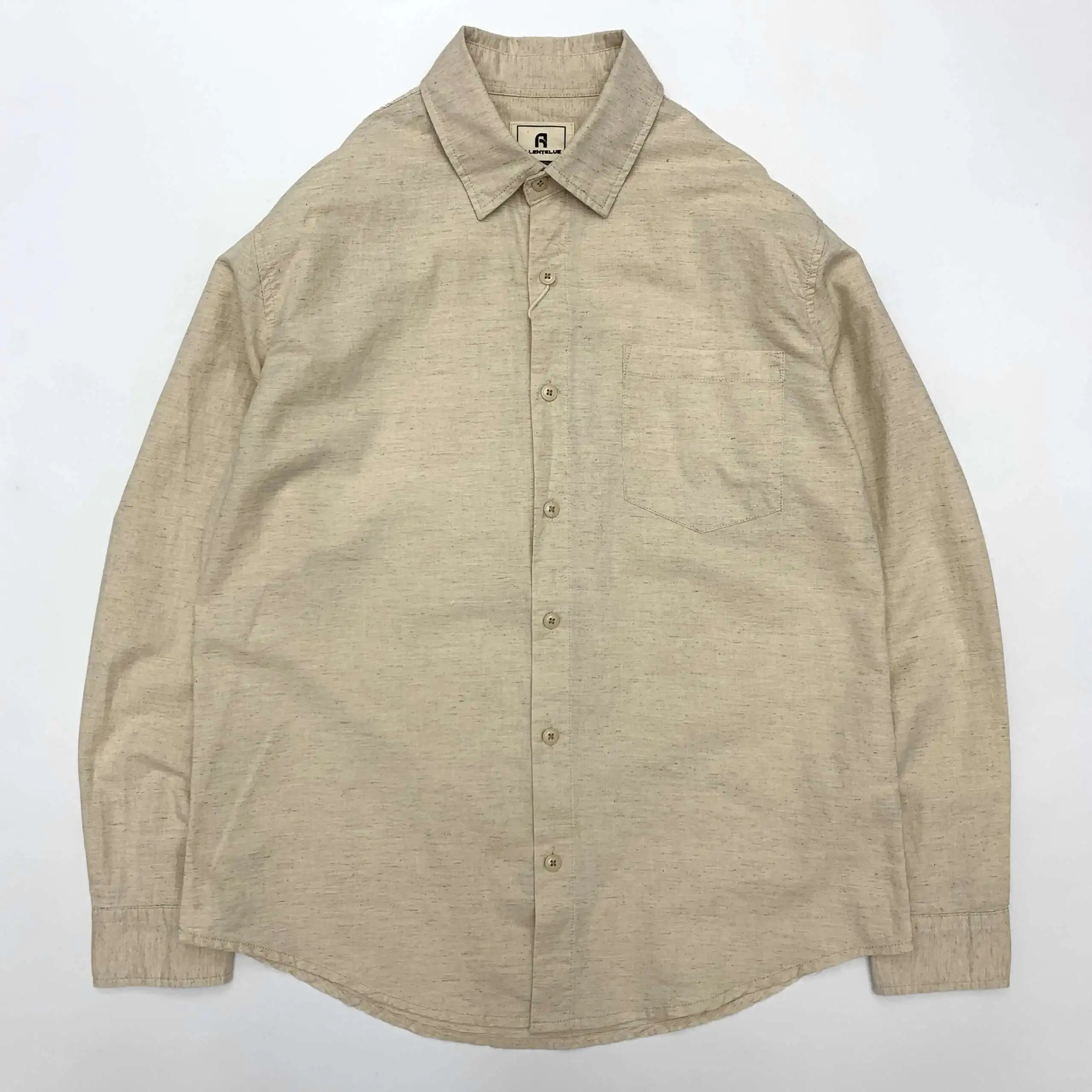 

Мужские хлопковые льняные рубашки, повседневная рубашка на пуговицах с длинным рукавом, однотонный воротник, летние пляжные рубашки с карманом