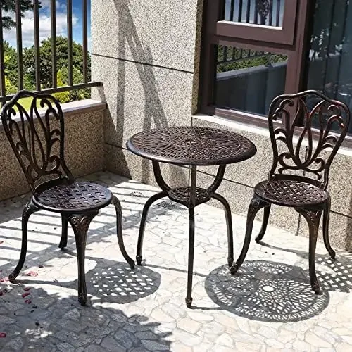 3 Piece Bistro Set,Outdoor Patio Set,Anti-Rust Cast Aluminum Bistro Table Set for Park Yard Front Porch Furniture(New