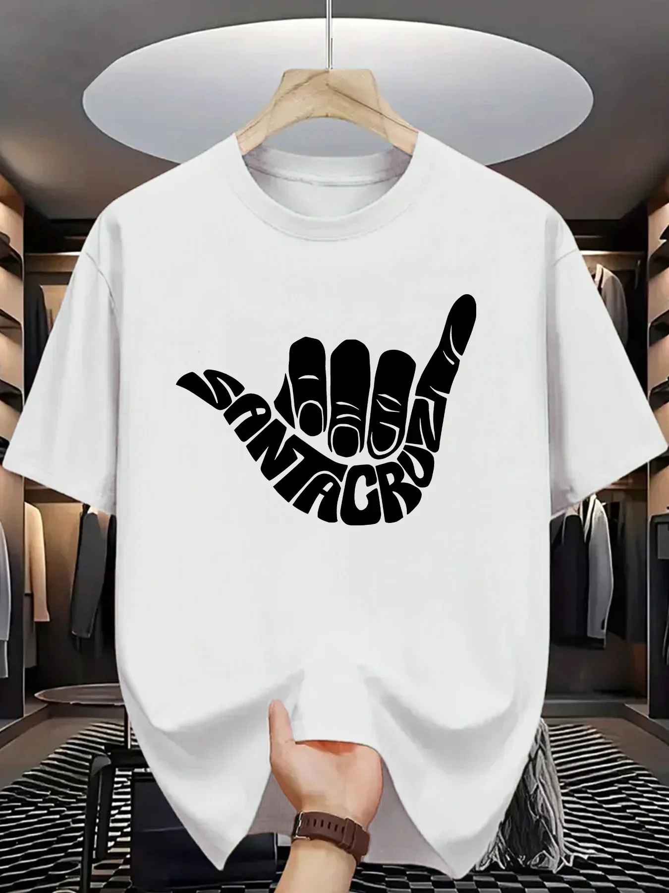 T-shirt décontracté à manches courtes pour homme, 100 % coton, motif lettres imprimé, col rond, style sport, été