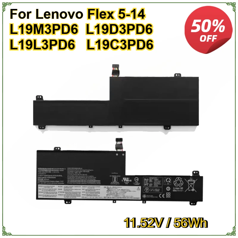 

Аккумулятор для ноутбука L19M3PD6 для Lenovo IdeaPad Flex 5 15 14 AMD L19C3PD6 L19L3PD6 L19D3PD6 SB10X49076 SB10X49078 Аккумулятор 11,52 В 56 Втч