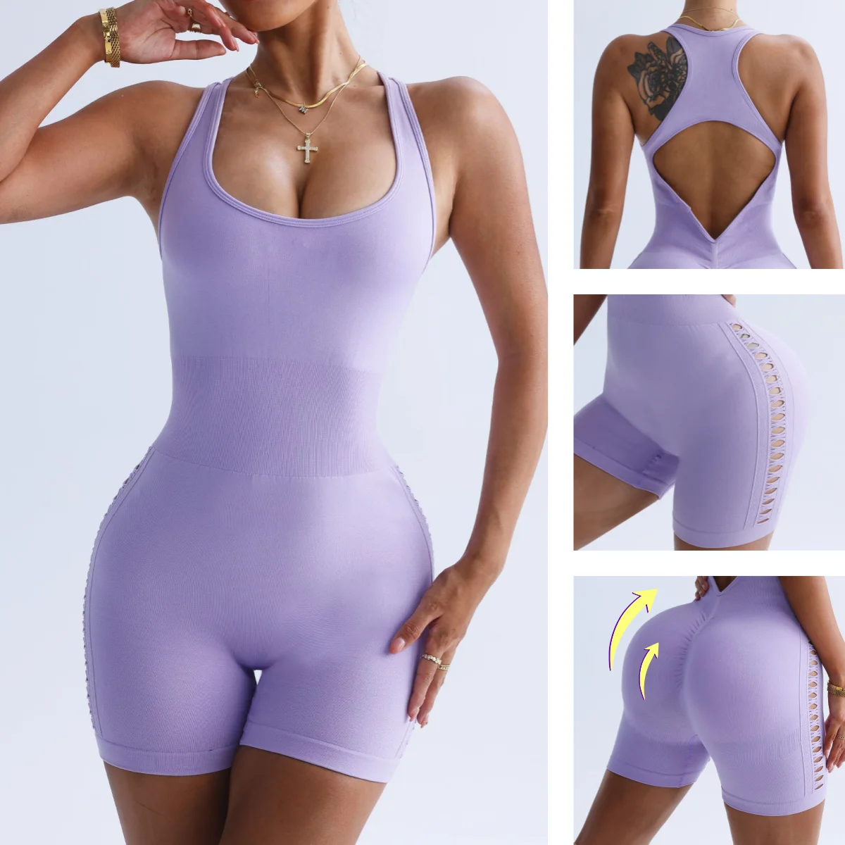 

Бесшовный комбинезон для йоги с вырезом на спине, высокой талией, быстросохнущий, для спортзала и тренировок, модная новинка