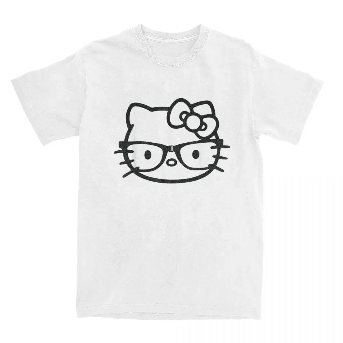 Hello Kitty noir et blanc Nerd lunettes t-shirts hommes femmes pur coton homme T-Shirt col rond t-shirts à manches courtes hauts imprimés