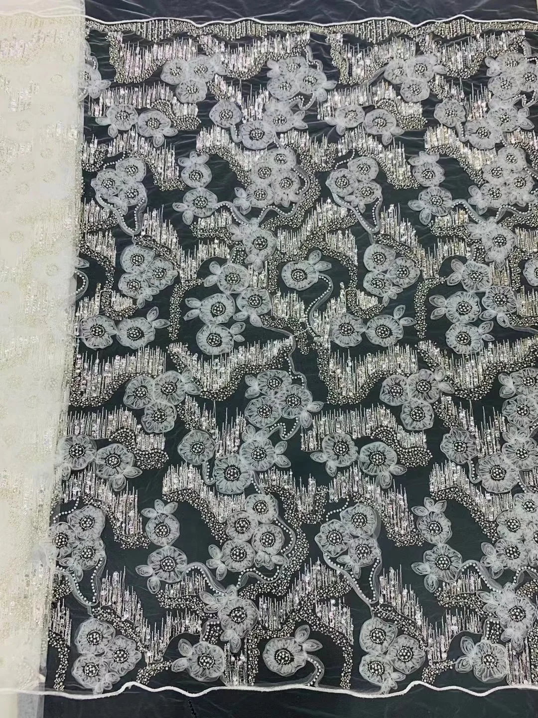 African Hand Beaded Lace Fabric 2022 High Quality Nigerian French Tulle Lace Fabric for Wedding Dress Sewing MX5243