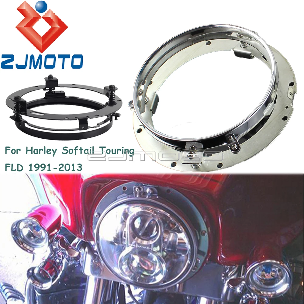 

Black / Chrome Motorcycle 7" Round Headlight Mounting Ring LED Head Lamp Mount Bracket For Harley Touring Softail FLD 1991-2013