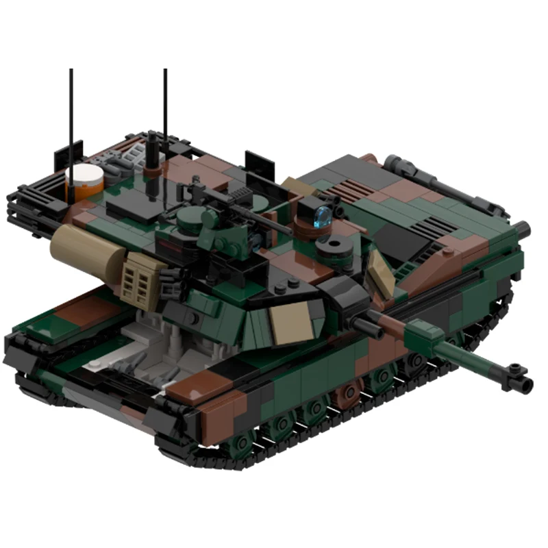 MOC-Modelo de Bloco de Construção Veículo Blindado Para Crianças, M1A2, Abrams, Floresta, Tanque De Batalha Principal, Arma Técnica DIY, Tijolos Do Exército, Brinquedos