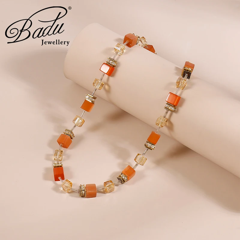 Summer Colorful Square Stone Choker Necklace for Women Girls Inlaid Crystal Collar Fashion Jewelry Wholesale