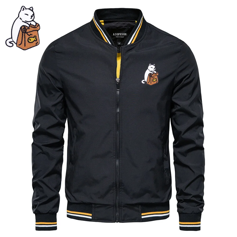 Chaqueta de hip hop con bordado de gato para hombre, chaqueta de negocios de alta gama, chaqueta de béisbol suelta de marca de moda, primavera y otoño, nueva