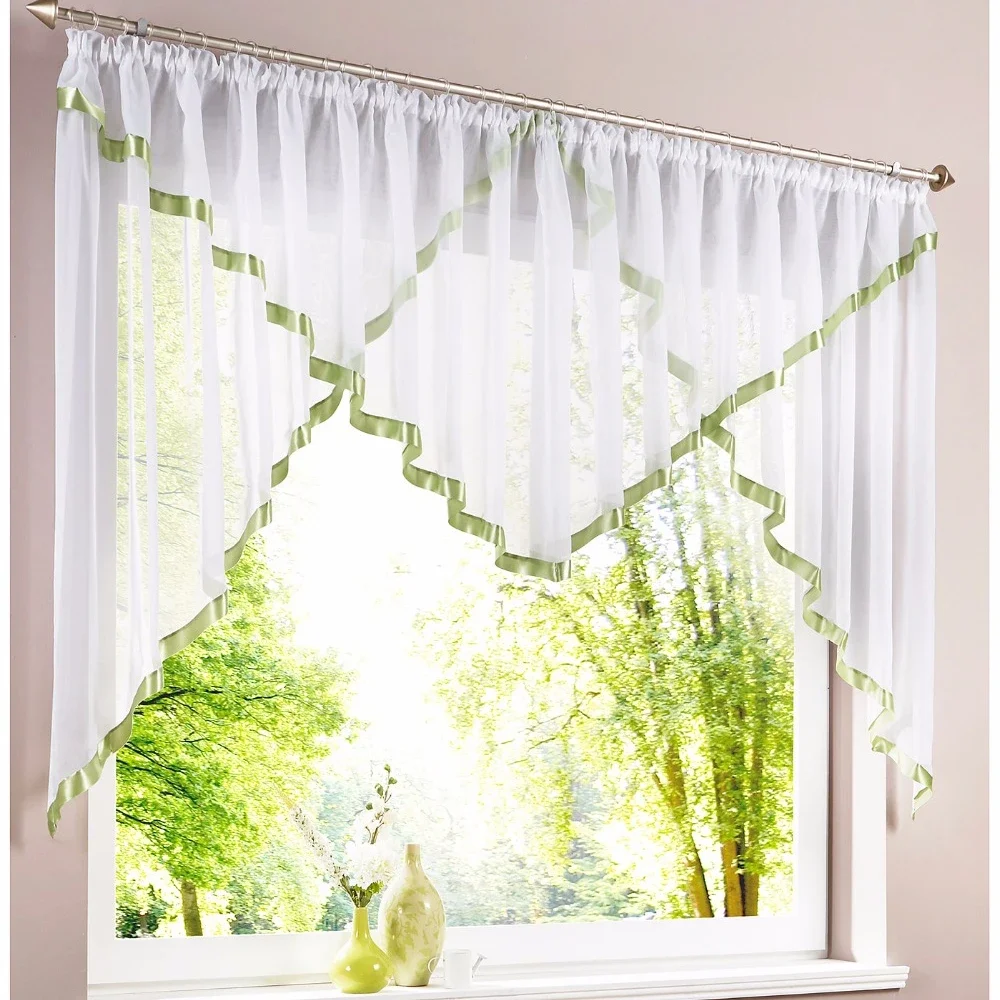 

New Ribbon hem Tulle window treatments Triangular Style window curtain for kitchen balcony livingroom 1 Set